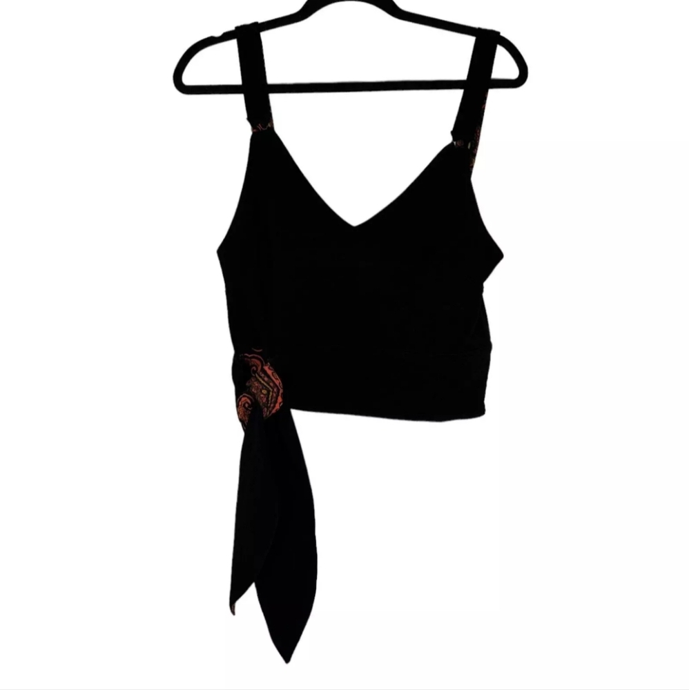 Free People Paisley Pop Crop Tank Top Side Tie Black Women's Medium